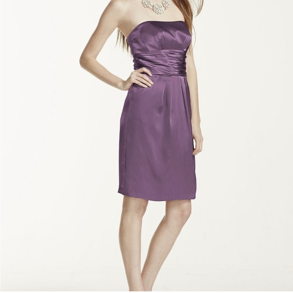 David’s Bridal Strapless Purple Charmeuse Short Dress Wedding Cocktail Party
